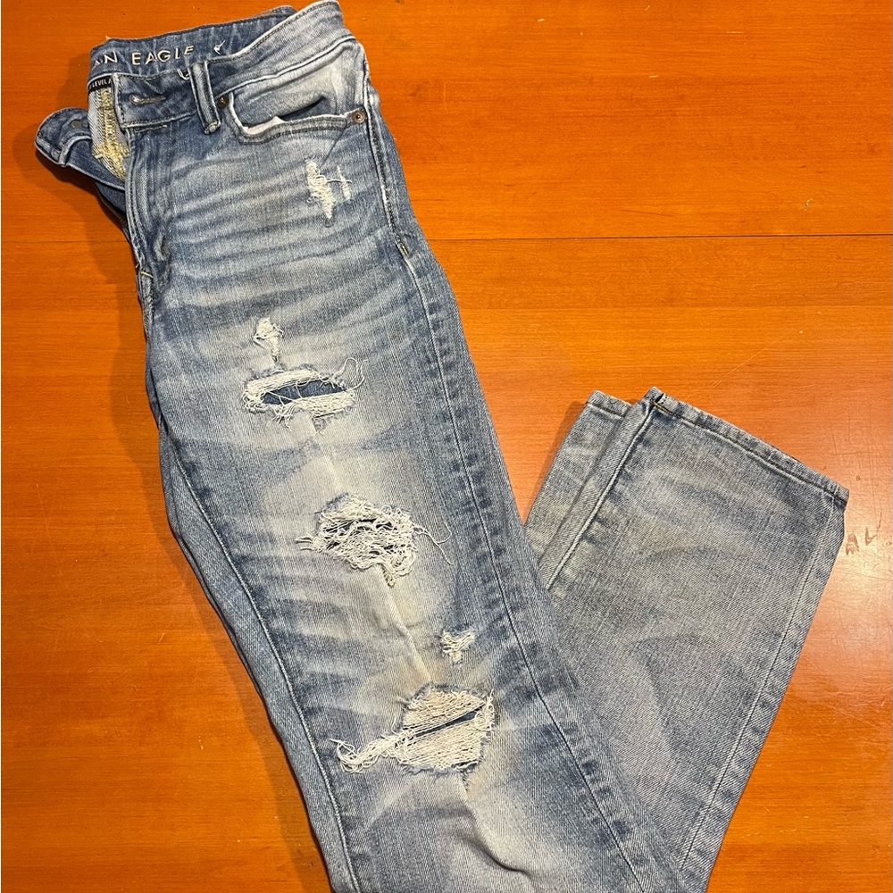American Eagle Outfitters Blue Slim Fit Jeans with Distressed Details